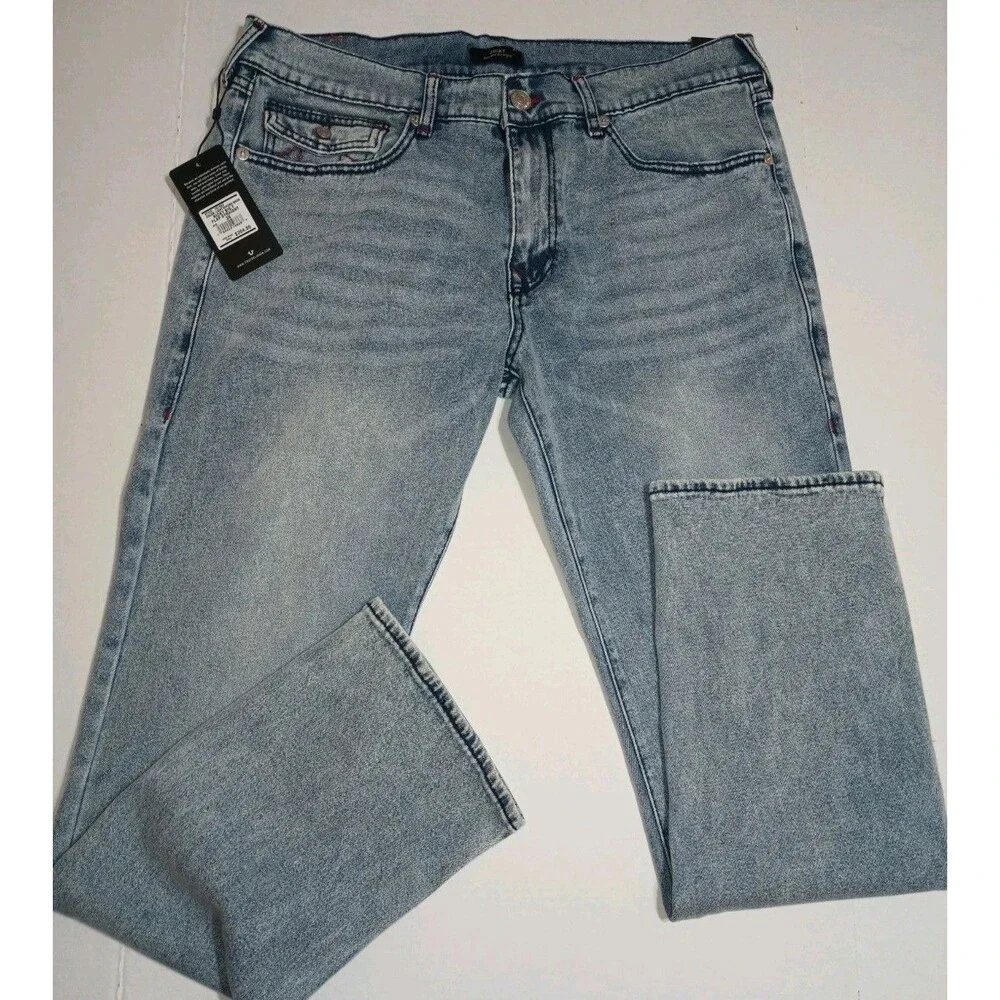 TRUE  RELIGION Light Wash Denim Cotton Relaxed Straight Flap Jeans (XP0053) NEW